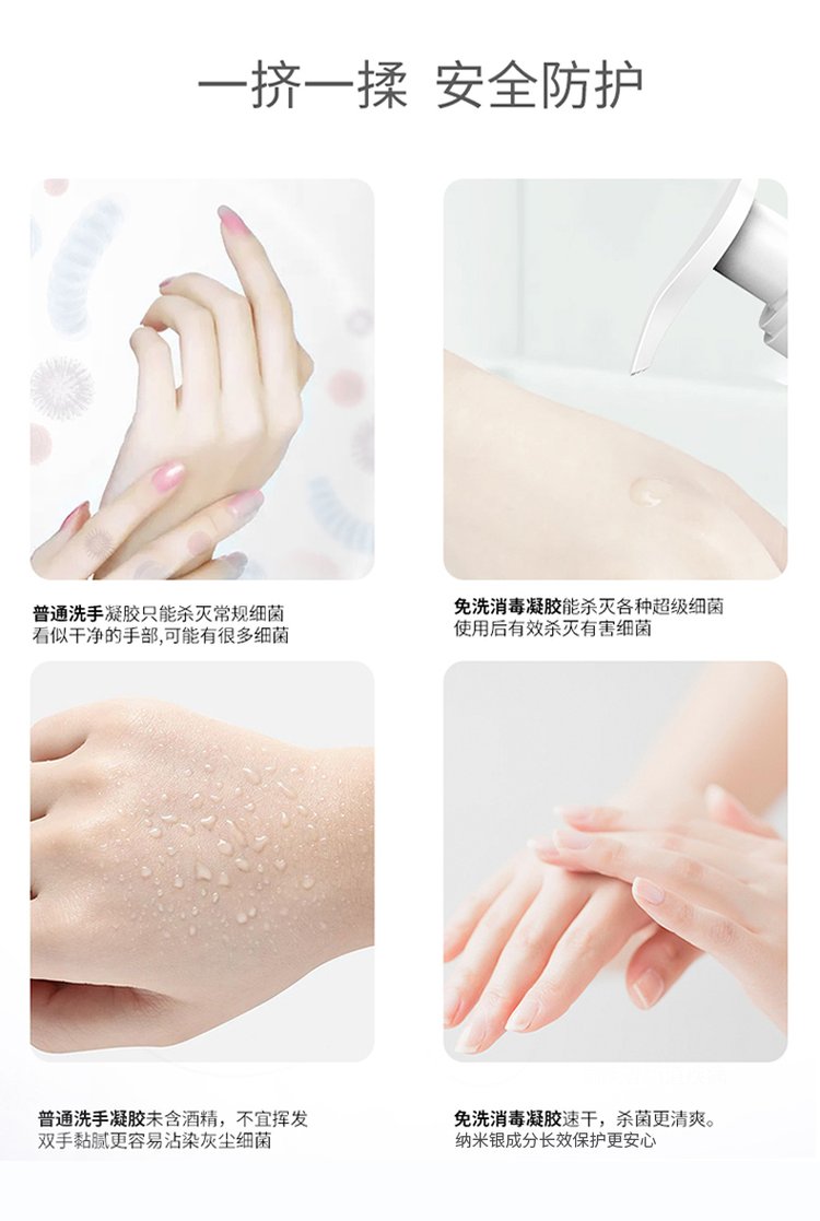 納米銀免洗抑菌凝膠(圖10) 納米銀免洗抑菌凝膠使用步驟
